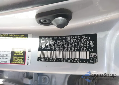 2014 Toyota Corolla Le z USA, uszkodzony, nr VIN 2T1BURHE5EC126451